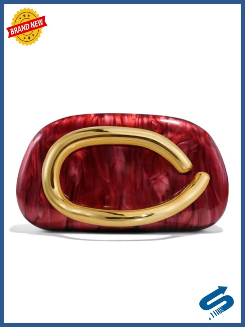 PU Leather/Marble Acrylic Clutch Evening Bag with Chain & Metal Handle